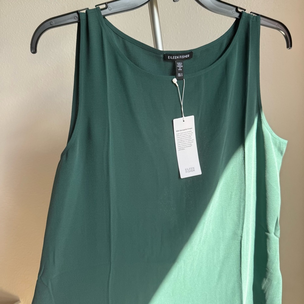 NWT Eileen Fisher Silk Georgette Crepe Boat Long Shell Tunic Pine Sz S - Picture 5 of 7